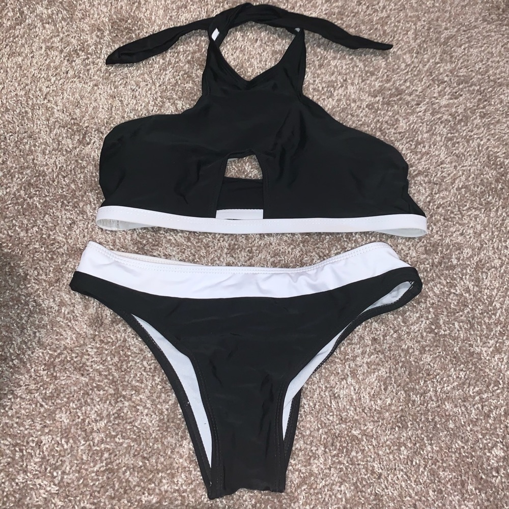 Black and white halter bikini-never worn